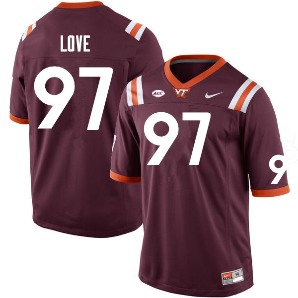 Men #97 John Love Virginia Tech Hokies College Football Jerseys Sale-Maroon